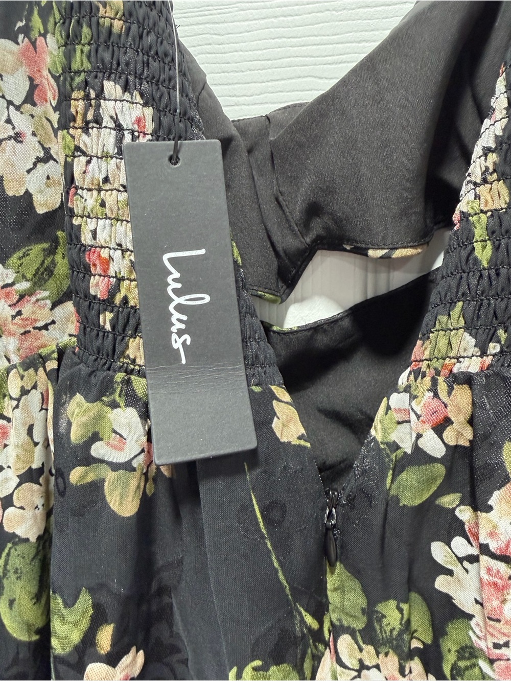 Lulu's Black Floral Maxi Dress with Pink & Green Details - Picture 3 of 5